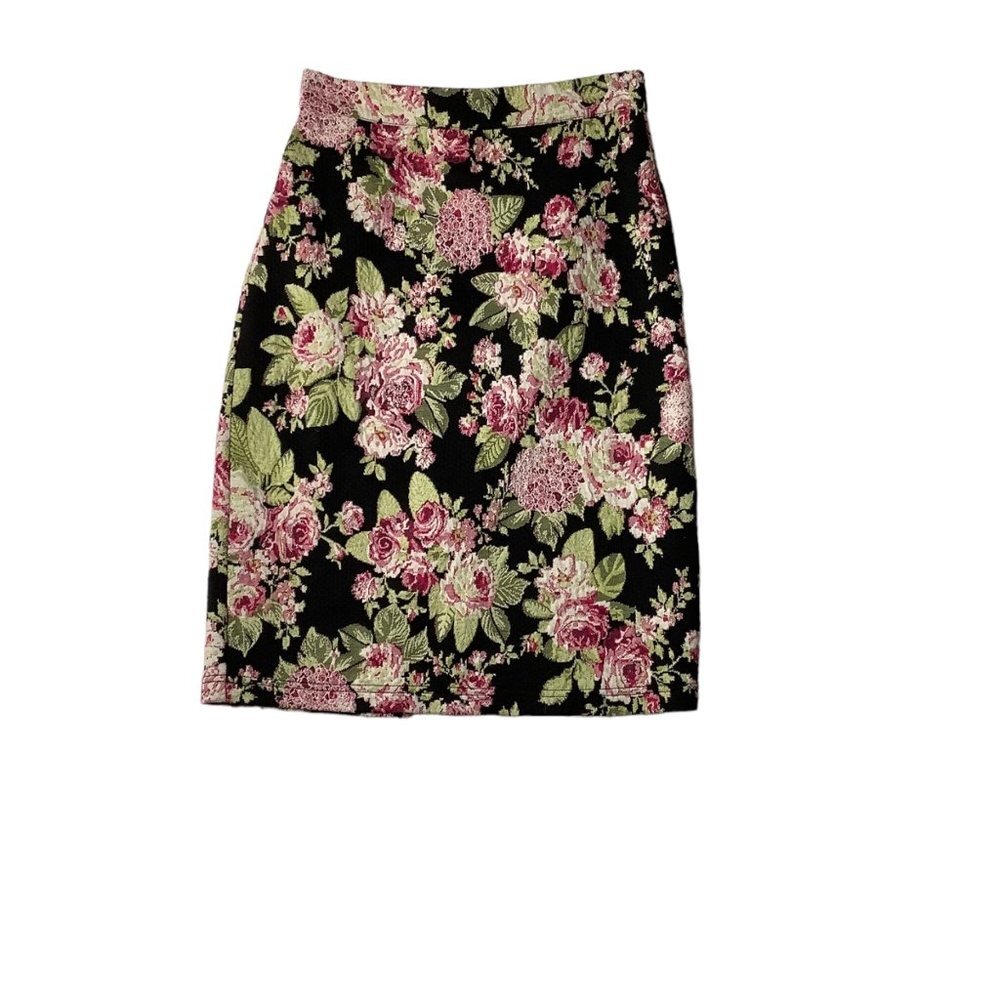 Maeve by Anthropologie Women Black Pink Floral Rose Zip Back Pencil Skirt Sz XS